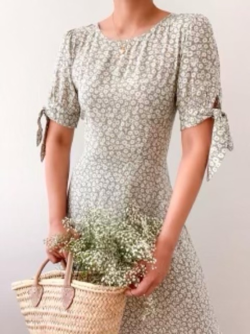Green Floral High-Low Dress with Ruffle Detail